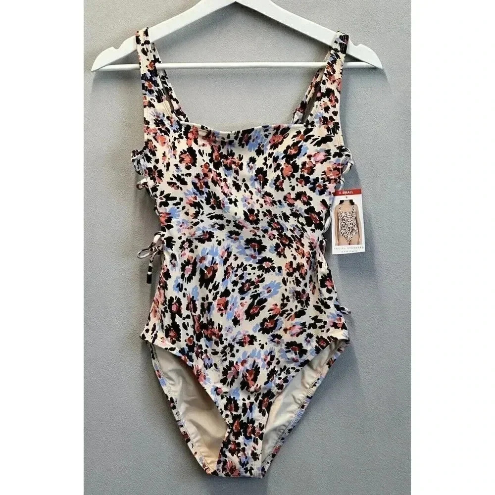 SOCIAL STANDARD Women's Swimsuit Size XS One Piece Flower Print‎ Beige NWT